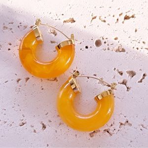 Gold-Tone Yellow Resin Hoop Earrings